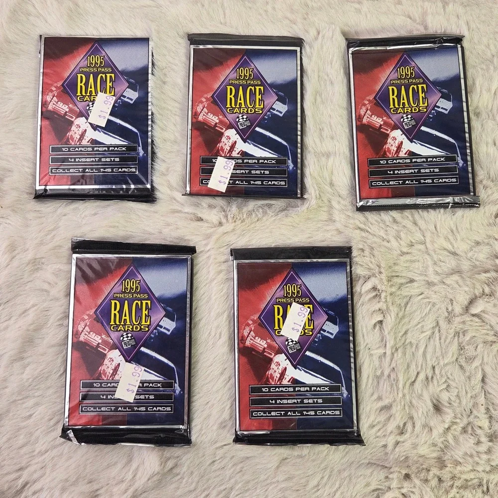 5 Pack Lot 1995 Press Pass Race Cards NASCAR Racing Sealed Trading Card Packs